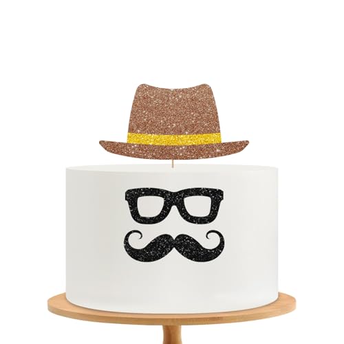 Old Men Birthday Cake Topper, Vater Opa Birthday Cake Decor, Black Glitter Hat Glass Schnurrbart Cake Topper für Gentleman, Schnurrbart Männer Ruhestand Party Dekoration von MINIYEYE