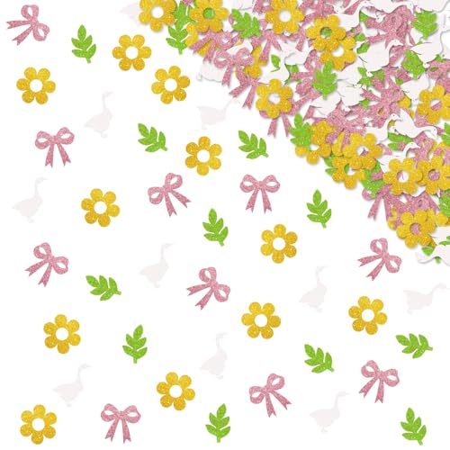 Silly Goose Konfetti, rosa Schleife, Gans, Tischkonfetti, weiß und rosa Glitzer, Kokette, Gänse, Tischstreuung für Babyparty, Bauernhoftiere, Geburtstagsparty-Dekoration, 120 Stück von MINIYEYE