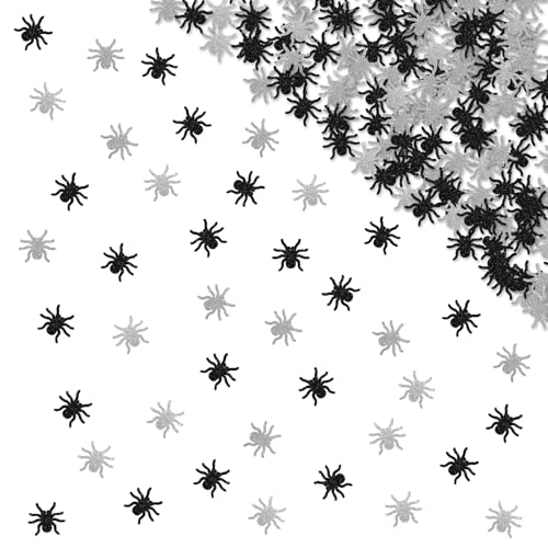 Spinnen-Konfetti, Spinnenförmige Papierstreuung, schwarz-silberner Glitzer, gruselige Tischstreuung für Halloween, Babyparty, Party-Dekoration, 120 Stück von MINIYEYE
