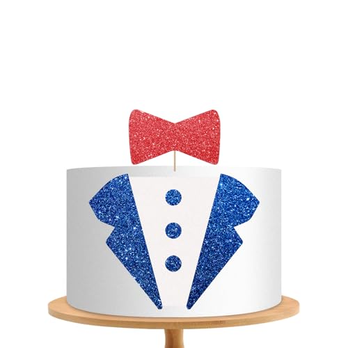 Tortenaufsatz mit Aufschrift "Little Man", blauer und roter Glitzer, Smoking, Fliege, Dessert, Kuchenaufsatz für Babyparty, für Jungen und Herren, Geburtstagsparty-Zubehör Tortenaufsatz mit Aufschrift "Little Man", blauer und roter Glitzer, Smoking, Fliege, Dessert, Kuchenaufsatz für Babyparty, für Jungen und Herren, Geburtstagsparty-Zubehör von MINIYEYE