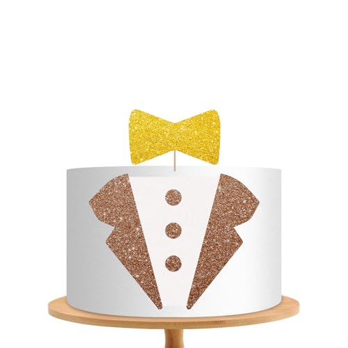 Tortenaufsatz mit Aufschrift "Little Man", brauner und goldener Glitzer, Smoking, Fliege, Dessert, Kuchenaufsatz für Babyparty, für Jungen und Herren, Geburtstagsparty-Zubehör Tortenaufsatz mit Aufschrift "Little Man", brauner und goldener Glitzer, Smoking, Fliege, Dessert, Kuchenaufsatz für Babyparty, für Jungen und Herren, Geburtstagsparty-Zubehör von MINIYEYE