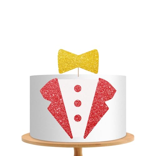 Tortenaufsatz mit Aufschrift "Little Man", roter und goldener Glitzer, Smoking, Fliege, Dessert, Kuchenaufsatz für Babyparty, für Jungen und Herren, Geburtstagsparty-Zubehör von MINIYEYE