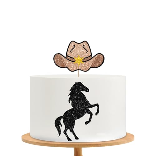 Western-Cowboy-Kuchenaufsatz, Cowboy-Geburtstagskuchendekoration, schwarzer Glitzer, Cowboyhut, Pferd, Kuchenaufsatz für Jungen, Männer, Wilder Westen, Party-Dekoration Western-Cowboy-Kuchenaufsatz, Cowboy-Geburtstagskuchendekoration, schwarzer Glitzer, Cowboyhut, Pferd, Kuchenaufsatz für Jungen, Männer, Wilder Westen, Party-Dekoration von MINIYEYE