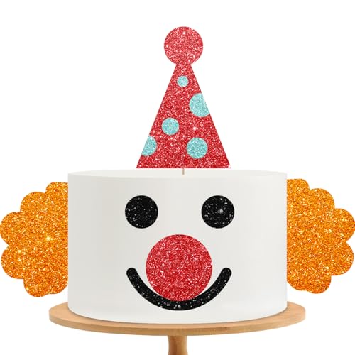 Zirkus Clown Cake Topper Clown Geburtstag Kuchen Topper Rot Glitzer Vintage Clown Kopf Kuchen Dekor für Baby Shower Karneval Thema Geburtstag/Jahrestag Party Dekoration von MINIYEYE