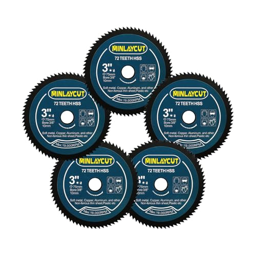 HSS Mini-Sägeblatt 75mm - MINLAYCUT 72T 10mm Bohrung Trennscheiben 5pcs 3inch für Holz, Kupfer, Aluminium, Kunststoff und Weichmetall von MINLAYCUT
