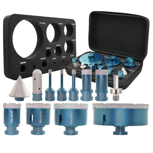 MINLAYCUT Fliesensäge Set - 12 Stück Diamantbohrer Set 6/6/8/20/25/35/50/68/110mm+50mm Fasenbohrer 20mm Fräsbohrer und Adapter für Porzellan Keramik Fliesen Granit Marmor MINLAYCUT Fliesensäge Set - 12 Stück Diamantbohrer Set 6/6/8/20/25/35/50/68/110mm+50mm Fasenbohrer 20mm Fräsbohrer und Adapter für Porzellan Keramik Fliesen Granit Marmor von MINLAYCUT