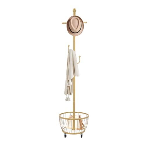 MINRS Garderobenständer Stabil und Robust Kleiderständer auf Rollen mit 6 Haken, Korbbodens Jackenständer Stehend für Flur Schlafzimmer Büro 40 x 40 x 168 cm - Gold MINRS Garderobenständer Stabil und Robust Kleiderständer auf Rollen mit 6 Haken, Korbbodens Jackenständer Stehend für Flur Schlafzimmer Büro 40 x 40 x 168 cm - Gold von MINRS