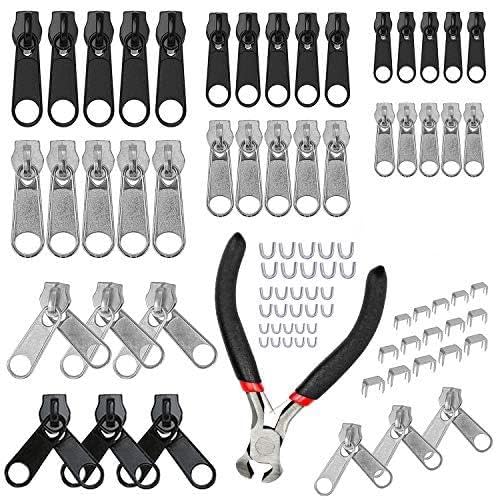85-teiliges Reißverschluss-Reparatur-Set Reißverschluss-Schieberegler, Ersatz-Metall-Ziehlaschen, Reißverschluss-Fixer-Teile Reißverschluss-Zange für Reparatur, Jeans, Mäntel, Jacke, Reißverschluss von MINSHUXI