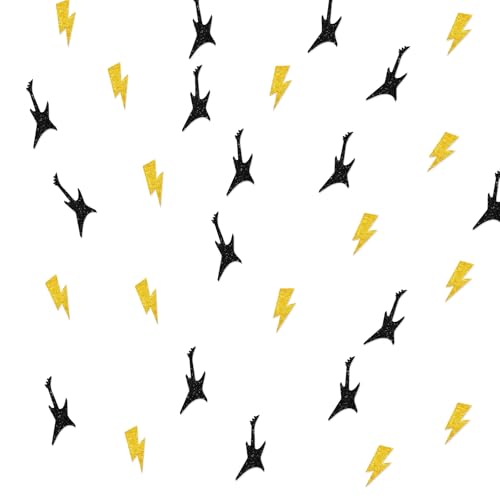 120 E-Gitarren Konfetti, Schwarz Glitzer E-Gitarre Papier Konfetti für Junge Geburtstagsfeier Lightning Cut Out für Rockmusik Thema Party Tischdekoration 120 E-Gitarren Konfetti, Schwarz Glitzer E-Gitarre Papier Konfetti für Junge Geburtstagsfeier Lightning Cut Out für Rockmusik Thema Party Tischdekoration von MINUET MINUTE