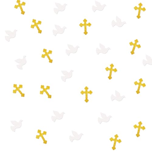 120 God Bless Konfetti, Gold Glitzer Kreuz Papier Konfetti für Erstkommunion Party, Eukalyptusblätter ausgestanzt für Christliche Taufe Mottoparty Tischdekoration 120 God Bless Konfetti, Gold Glitzer Kreuz Papier Konfetti für Erstkommunion Party, Eukalyptusblätter ausgestanzt für Christliche Taufe Mottoparty Tischdekoration von MINUET MINUTE