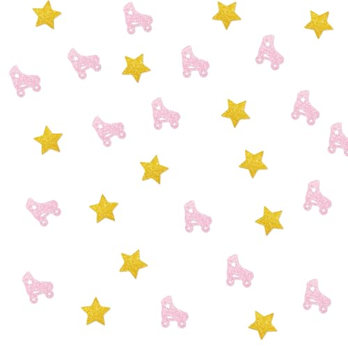120 Roller Skate Konfetti, Rosa Glitzer Roller Skating Schuhe Papier Konfetti für 80er 90er Jahre Mädchen Geburtstagsfeier Stern Cut Out für Retro Hip Hop Thema Party Tischdekoration von MINUET MINUTE