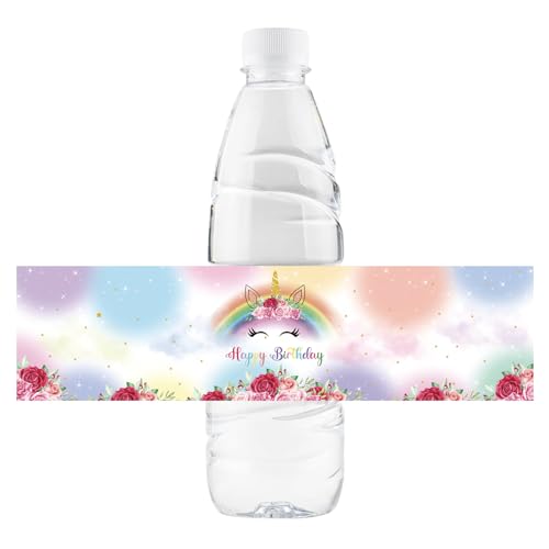32 Stück Einhorn Happy Birthday Wasserflaschen-Aufkleber, magische Einhorn-Wasserflaschen-Etiketten, Einhorn-Regenbogen-Flaschenverpackungen, Babyparty-Dekorationen 32 Stück Einhorn Happy Birthday Wasserflaschen-Aufkleber, magische Einhorn-Wasserflaschen-Etiketten, Einhorn-Regenbogen-Flaschenverpackungen, Babyparty-Dekorationen von MINUET MINUTE