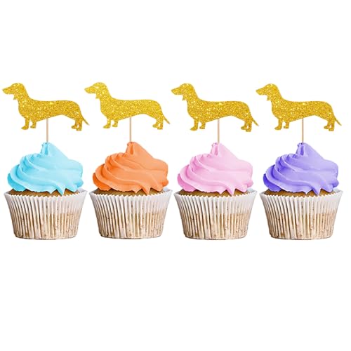 Cupcake-Aufsätze mit Dackel-Motiv, für Welpen, Haustier, Cupcake-Aufsätze, Hundegeburtstags-Cupcake-Picks, Dackel-Haustier-Thema-Party-Dekoration, goldfarbener Glitzer, 24 Stück Cupcake-Aufsätze mit Dackel-Motiv, für Welpen, Haustier, Cupcake-Aufsätze, Hundegeburtstags-Cupcake-Picks, Dackel-Haustier-Thema-Party-Dekoration, goldfarbener Glitzer, 24 Stück von MINUET MINUTE