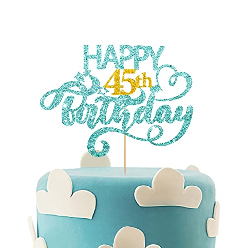 Himmelblauer Glitzer Happy 45th Birthday Kuchenaufsatz, Forty Five Years Old Birthday Party Kuchen Dekor, Gold Nummer 45 Geburtstag Party Supplies Dekorationen für Mann oder Frau Himmelblauer Glitzer Happy 45th Birthday Kuchenaufsatz, Forty Five Years Old Birthday Party Kuchen Dekor, Gold Nummer 45 Geburtstag Party Supplies Dekorationen für Mann oder Frau von MINUET MINUTE