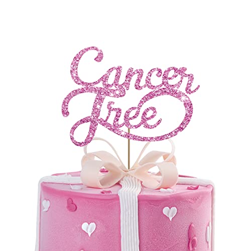 Krebsfreie Cupcake-Topper, Brustkrebs-Bewusstseins-Kuchendekoration, Brustkrebs, rosa Schleifenband, Survivor-Party-Dekoration, Zubehör – rosa Glitzer von MINUET MINUTE