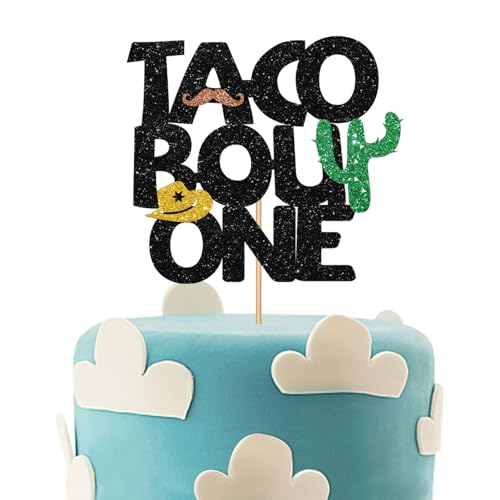 Taco Bout One Tortenaufsatz, Kaktus-Zeichen, Baby Boy 1. Geburtstag, mexikanische Feista-Baby-Party, Kuchendekorationen – Schwarz & Grün Glitzer von MINUET MINUTE