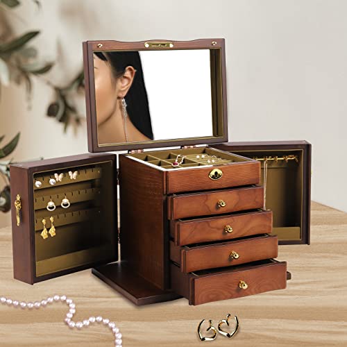 Holz Schmuckkasten Groß Abschließbar Schmuckschatullen mit Spiegel Allzweck Schmuckkoffer 5 Ebenen 4 Schubladen Schmuckschränke Schmuck Aufbewahrungbox für Armbänder Halskette Ringe Holz Schmuckkasten Groß Abschließbar Schmuckschatullen mit Spiegel Allzweck Schmuckkoffer 5 Ebenen 4 Schubladen Schmuckschränke Schmuck Aufbewahrungbox für Armbänder Halskette Ringe von MINUS ONE