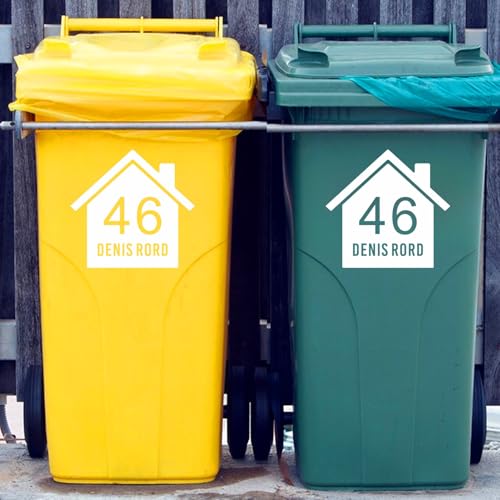 1–5 Stück Personalisierte Mülltonnenetiketten, Individuelle Vinyl-Aufkleber For Mülltonnen, Individueller Mülltonnenaufkleber Mit Hausnummer Und Straßenname, Adressaufkleber For Mülltonnen(1pcs) von MINXLTD