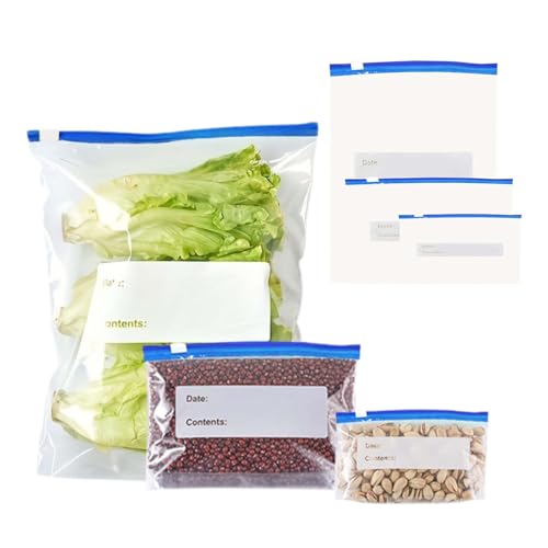 MINZHI 60 Zip-Verschluss Gefrier-Beutel,Wiederverwendbare Aufbewahrungsbeutel,Lebensmittel Beutel,Wiederverwendbare Sandwichbeutel,Geeignet für Obst, Gemüse, Sandwiches, Snacks, Fleisch (drei Größen) von MINZHI