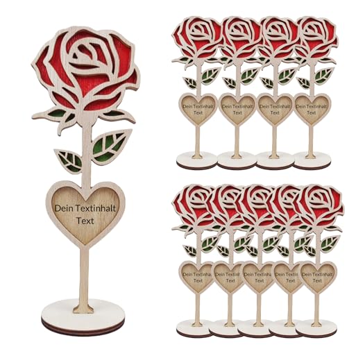 MIOLCHEN Personalisierte Holzrose Dekoration mit Graviertem Herz, Tischdekoration für Hochzeiten und Jubiläen, Handgefertigtes Geschenk (10) von MIOLCHEN