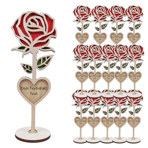 MIOLCHEN Personalisierte Holzrose Dekoration mit Graviertem Herz, Tischdekoration für Hochzeiten und Jubiläen, Handgefertigtes Geschenk (15) von MIOLCHEN