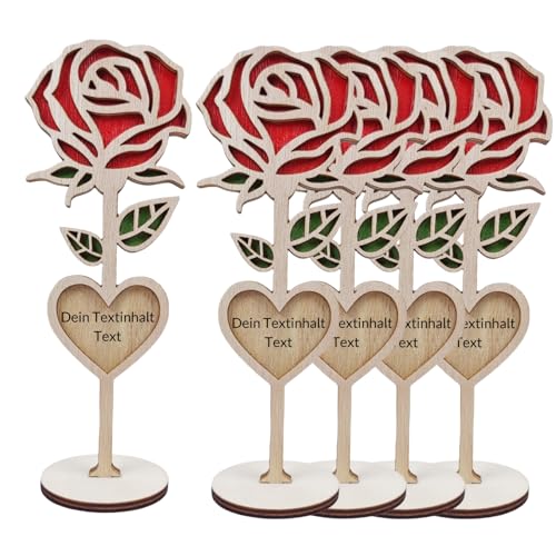 MIOLCHEN Personalisierte Holzrose Dekoration mit Graviertem Herz, Tischdekoration für Hochzeiten und Jubiläen, Handgefertigtes Geschenk (5) von MIOLCHEN