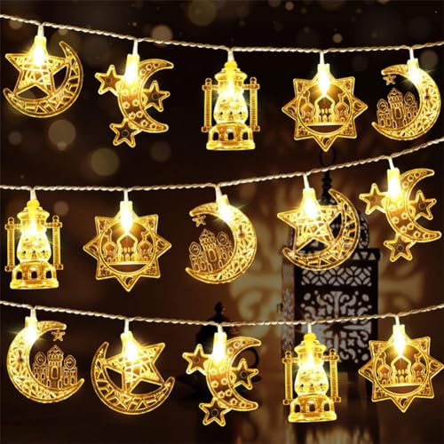 MIOLOE Ramadan Lichterkette, 1M 10LED Fairy Lights Star Moon LED Strip Lights Eid Mubarak Party Dekorationen Ramadan Lichter Schloss Laterne Festival Dekor für Haus Garten (01) von MIOLOE