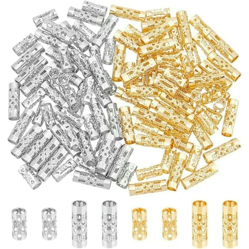 Armbandherstellungs-Set, 2 Größen, Röhrenperlen, Edelstahl, 8/12 mm, Hohlrohr, 120 Stück von MIONGKI