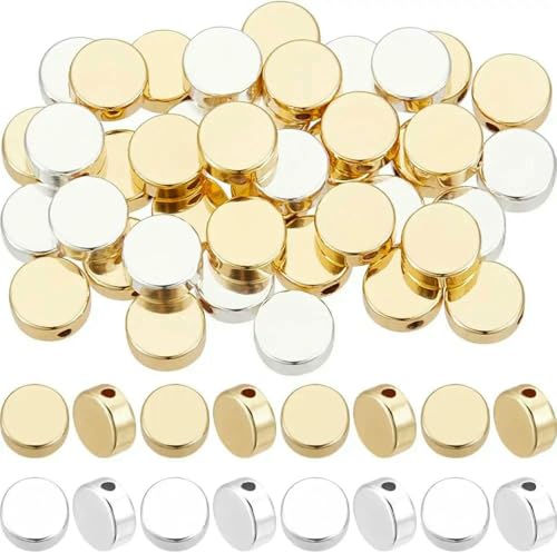Perlen-Abstandhalter, versilbert, flach, rund, 6 x 3 mm, klein, glatt, 1 Box, 50 Stück von MIONGKI