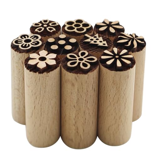MIPIACE 10 PCS Stempel für Ton und Keramik Naturholz Ton Stempel Runde Holzstempel Handgeschnitzte Mit Gemischten Mustern für DIY Ton Keramik für Teig Gebäck Ton Kekse Modellieren(5x1.5cm) von MIPIACE
