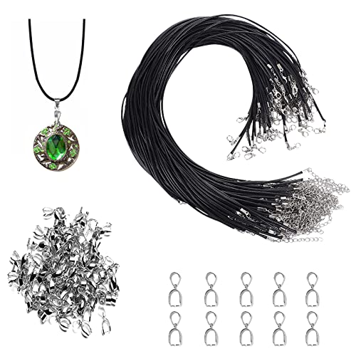 MIPIACE 120 Stück Lederband Kette mit Verschluss Schwarze Gewachste Halskette Schnur Lederkette Ohne Anhänger für Damen Herren DIY Schmuck Zubehör (60 Lederband Kette 50cm, 60 Anhängerschlaufe Ösen) von MIPIACE