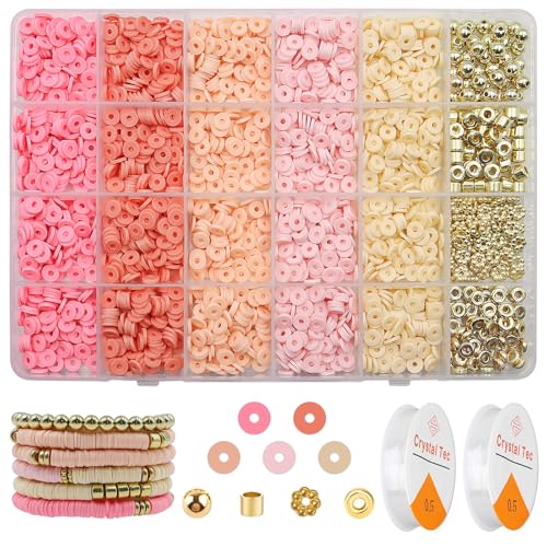 MIPIACE 2064 Stück Perlen für Armbänder Polymer Clay Beads Set Perlen zum Auffädeln Flache 6mm Heishi Perlen für Perlen Armbänder Selber Machen Reundschaftsarmbänder Perlen von MIPIACE