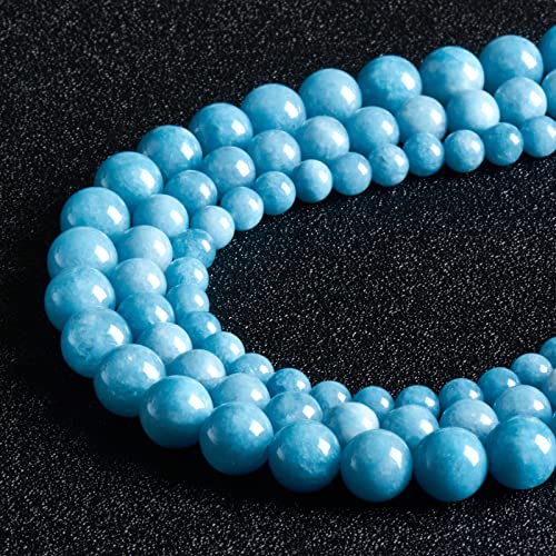 45 Stück 8 mm natürliche Aquamarin-Perlen, runde Edelstein-Perlen, lose Perlen für Schmuckherstellung, mit Kristall-Stretchkordel von MIRGREE