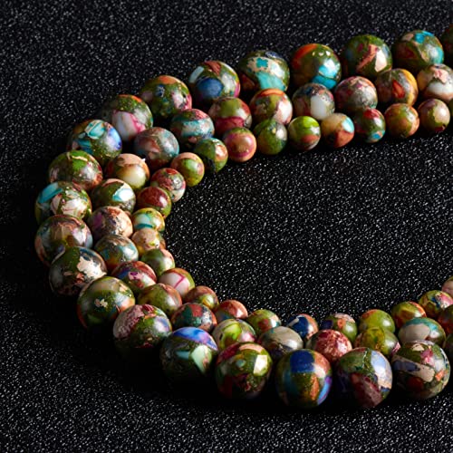 45 Stück 8 mm natürliche Edelstein-Perlen, bunte Meeresediment-Jaspis, türkisfarbene Perlen für die Schmuckherstellung, mit Kristall-Stretch-Kordel von MIRGREE