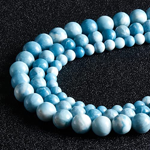 45 Stück 8 mm natürliche Larimar-Perlen runde Edelsteinperlen lose Perlen für die Schmuckherstellung mit Kristall-Stretch-Kordel von MIRGREE