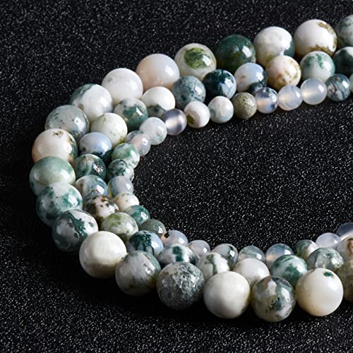 60 Stück 6 mm natürliche Edelstein-Perlen, Baum-Achat-Perlen, runde lose Perlen für die Schmuckherstellung, mit Kristall-Stretch-Kordel von MIRGREE