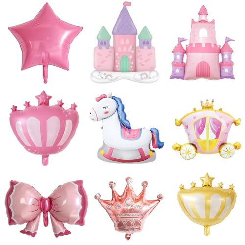 Prinzessin Luftballons, 9 Stück Set für Prinzessin Geburtstag Party Dekorationen, Prinzen Motto Party Supplies, Krone Ballons für Mädchen Zimmer Dekor, Geburtstagsfeiern und Schulveranstaltungen von MIRJXB