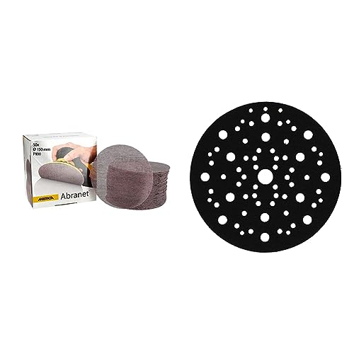 Bundle aus Mirka Abranet Netz-Schleifscheiben Ø 150 mm Klett/Korn P100 / 50 Stk + Mirka Schutzauflage Ø 150mm 67-Loch, 5 Stück, zum Schützen von Schleiftellern mit Klettbelag von MIRKA