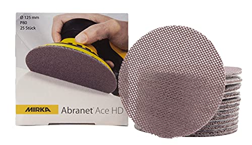 Mirka Abranet Ace HD Netz Schleifscheiben Ø 125mm Klett / Korn P80 / 25 Stk / AH23202580 / Für 125mm Exzenter und Schleifmaschinen / zum Schleifen von harten Oberflächen, Holz, Spachtel, Lack, Metall von MIRKA