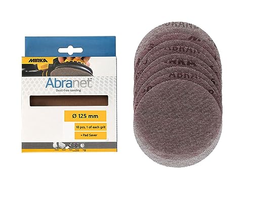 Mirka Abranet Netzschleifscheiben Ø 125mm Klett / Mix-Pack 1 von jeder Körnung P80 - P600 + Schutzauflage / 10 Stk / Für alle 125mm Exzenterschleifer und Schleifmaschinen von MIRKA