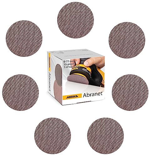 Mirka Abranet Netzschleifscheiben Ø 77mm Klett / Mix-Pack 5 von jeder Körnung 80, 120, 180, 240, 320, 400, 600 / 35 Stk / Für alle 77mm Exzenterschleifer und Schleifmaschinen von MIRKA