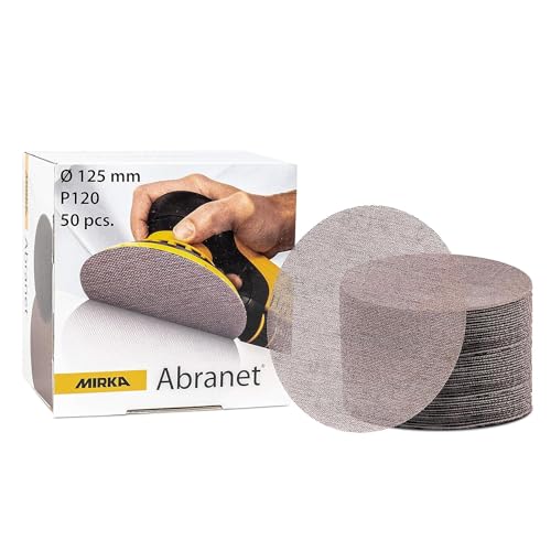 Mirka Abranet Schleifgitter Ø 125mm Klett / Korn P120 / 50 Stk / 5423205012 / Für alle 125mm Exzenterschleifer und Schleifmaschinen geeignet / zum Schleifen von Holz, Spachtel, Lack, Kunststoff von MIRKA