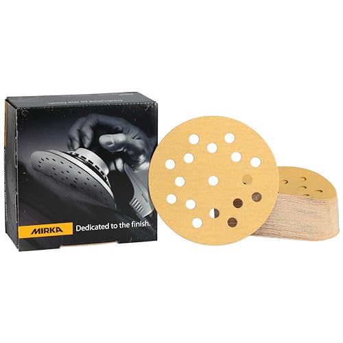 Mirka Gold Universal-Schleifpapier Ø 125mm Klett 17-Loch, Korn P120, 50 Stk/Zum Schleifen von Gips, Spachtel, Spanplatten, Holz, Lack von MIRKA