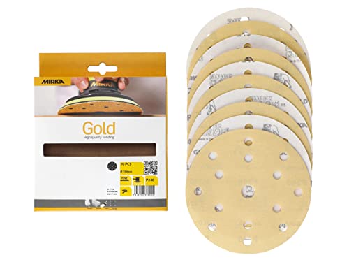 Mirka Gold Universal-Schleifpapier Ø 150mm Schleifscheiben Klett 15-Loch, Korn P240, 10 Stk/Zum Schleifen von Gips, Spachtel, Spanplatten, Holz, Lack von MIRKA