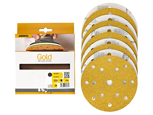 Mirka Gold Universal-Schleifpapier Ø 150mm Schleifscheiben Klett 15-Loch, Korn P60, 10 Stk/Zum Schleifen von Gips, Spachtel, Spanplatten, Holz, Lack von MIRKA