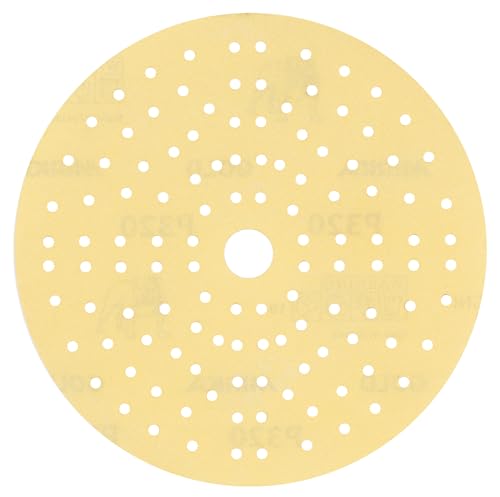 Mirka Gold Universal-Schleifpapier Ø 150mm Klett 121-Loch / Korn P240, 100 Stk / Zum Schleifen von Gips, Spachtel, Spanplatten, Holz, Lack von MIRKA