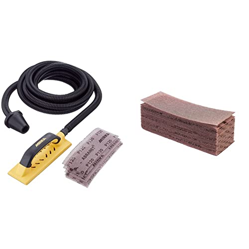 Mirka Handy Handschleifer Starter-Kit, mit Bügelgriff und Klett, 5xMirka Abranet® Netz-Schleifstreifen (80 x 230 mm) und Absaugschlauch & 5417505012 Abranet Grip Schleifgitternetz, 80X230 mm, Korn 120 von Mirka