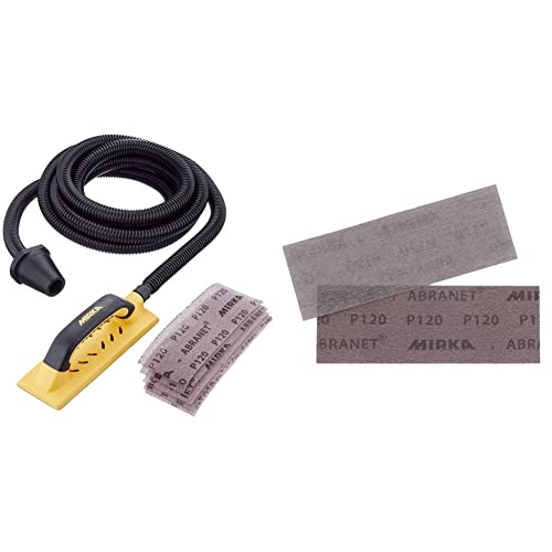 Mirka Handy Handschleifer Starter-Kit & Abranet Netz Schleifstreifen 80x230mm/Klett Schleifblätter/Korn P120/3 Stück/AE175F0312SL/zum staubfreien Schleifen von Holz, Spachtel, Lack, Kunststoff von MIRKA