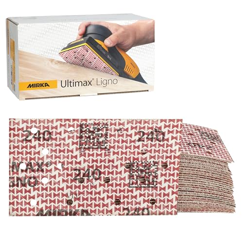 Mirka Ultimax Ligno Feinschleifpapier,Körnung P240, 81x133mm, Klettsystem, staubreduzierende Multifit-Lochung, 50 Stück von MIRKA