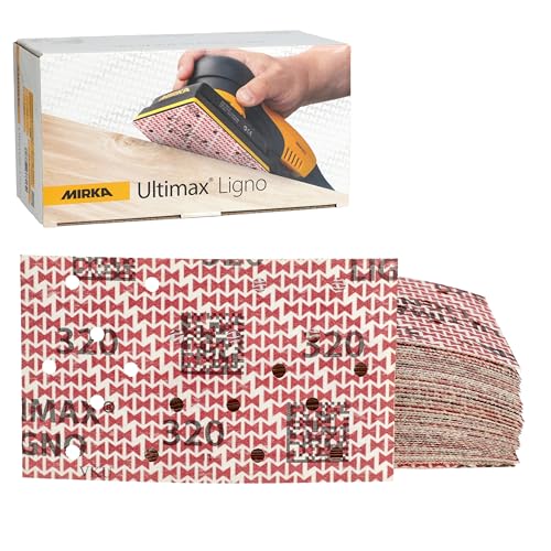 Mirka Ultimax Ligno Schleifpapier 81x133mm, Korn P320, für feinen Holzschliff, mit Klett und Multifit-Lochung, 50 Stück von MIRKA